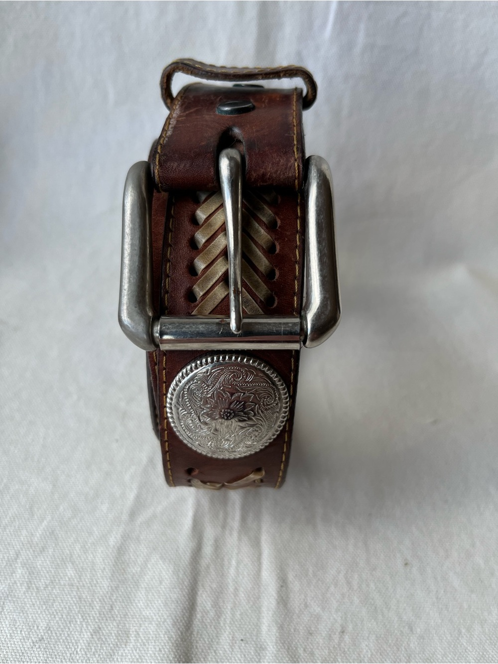 Vintage Western Brown Leather Belt with Silver Coin Accent - Picture 3 of 4